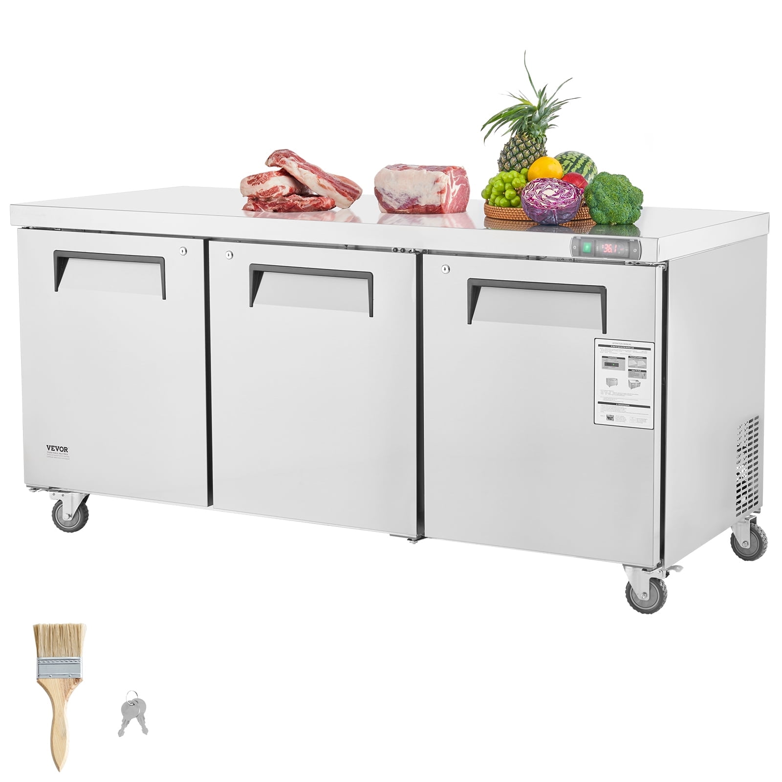 VEVOR 72" Commercial Refrigerator Sandwich & Salad Prep Table, 20 Cu. Ft Stainless Steel Refrigerated Food Prep Station with 3 Doors, Frost Free Refrigerator with Lock