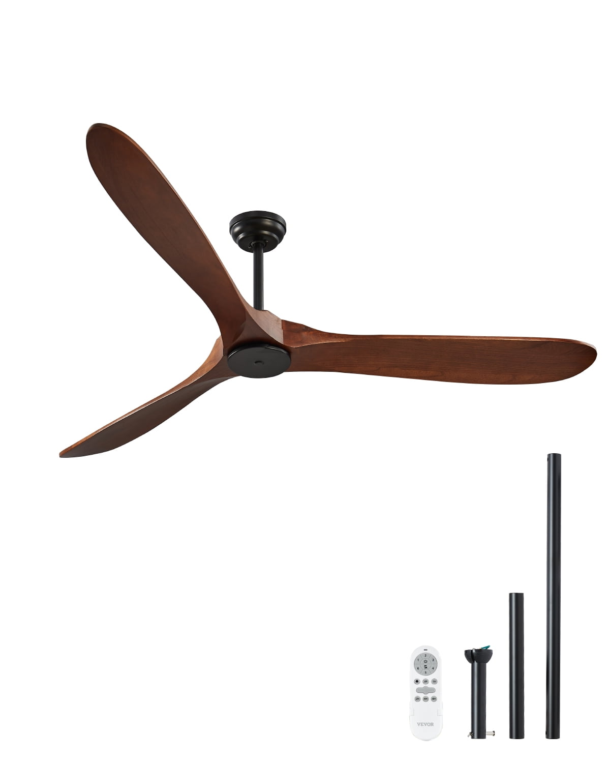 VEVOR 72 Inch Ceiling Fan without Light, 6-Speed Remote Control,3-Wood-Blade, Reversible DC Motor, Modern Low Profile Flush Mount Exterior Fan for Bedroom, Living Room, Patio, Indoor/Outdoor, Walnut