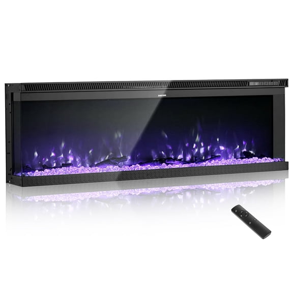 VEVOR 72 inch Electric Fireplace, Three-Sided Glass Wall Mounted Recessed Fire Place with Remote Control, Timer, 1500W, Adjustable Flame Color Brightness,Overheat Protection, for Living Room,Bedroom