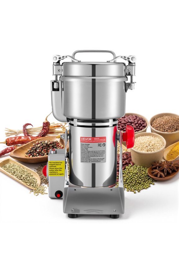 750g Electric Grain Mill Grinder, 2000W 28000RPM High Speed Spice Corn Dry Grinding Machine,Stainless Steel Pulverizer Powder Machine for Dried Grains Coffee Beans Spices Nuts (270° Swing Type)
