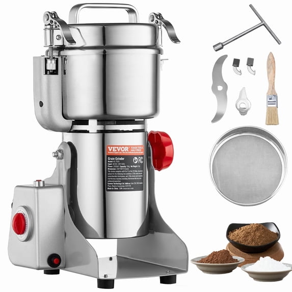 VEVOR 750g Electric Grain Mill Grinder, High Speed 2000W Commercial Spice Grinders, Stainless Steel Pulverizer Powder Machine, for Dry Grains Spices Cereals Coffee Corn Pepper, Swing Type