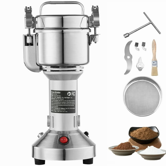 VEVOR 750g Electric Grain Grinder, 304 Stainless Steel Pulverizer Powder Machine, High Speed 2000W Commercial Spice Grinders,for Dry Grain Spices Coffee Corn Pepper, Straight Type