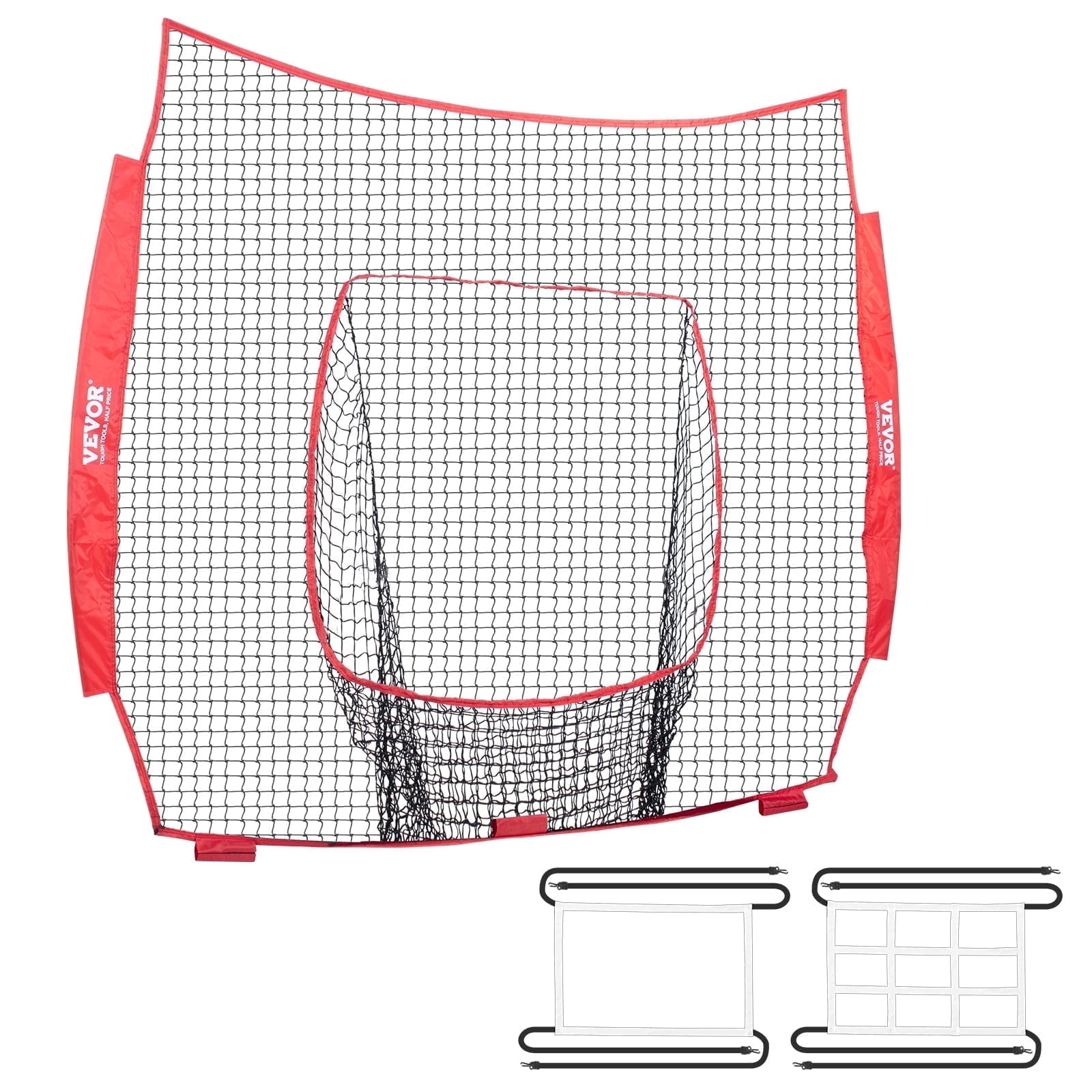 VEVOR 7x7 ft Baseball Softball Practice Net, Portable Baseball Training Net for Hitting Batting Catching Pitching, Backstop Baseball Equipment Training Aids with Strike Zone (Without framework)