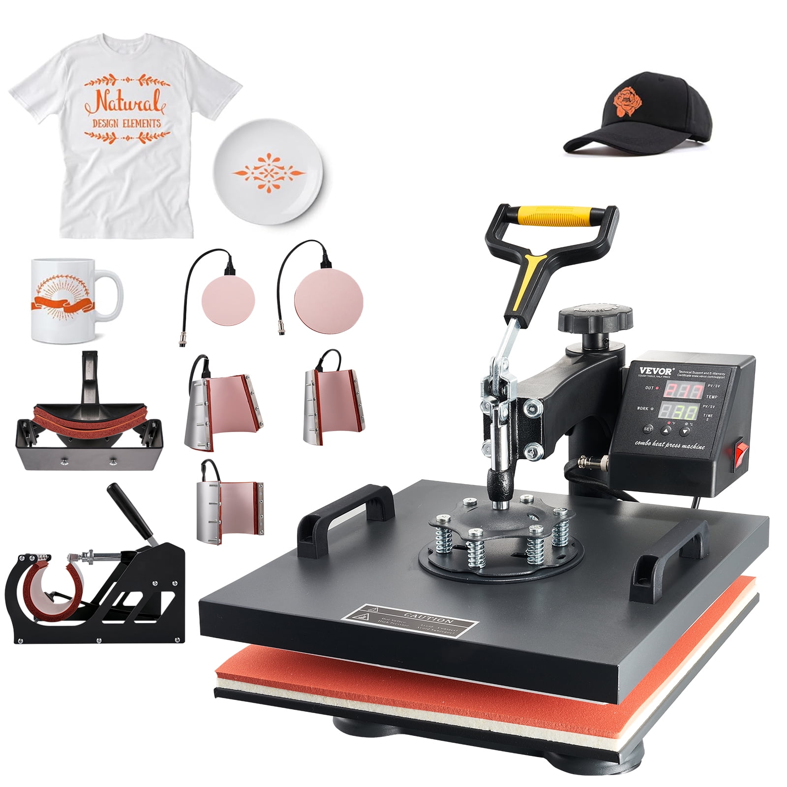 TOPDEEP 8 In 1 Heat Press Machine 15x15 Inch - Swing Away Design, Digital Control, Includes Mug, Hat, Plate Presses