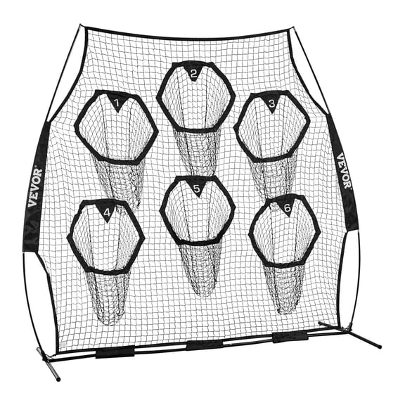 VEVOR 8 x 8 ft Football Trainer Throwing Net, Training Throwing Target Practice Net with 6 Target Pockets, Knotless Net Includes Straps and Portable Carry Case, Improve QB Throwing Accuracy, Black
