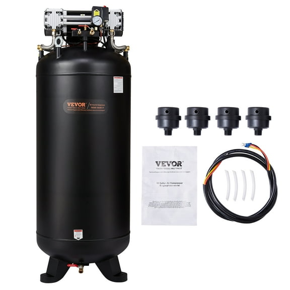 VEVOR 80 Gallon Compressor, 6.5HP, 15.5SCFM@90 PSI, Dual-Stage 145PSI, Oil-Free, 86dB Quiet Operation, Ideal for Manufacturing, Construction, Auto Repair