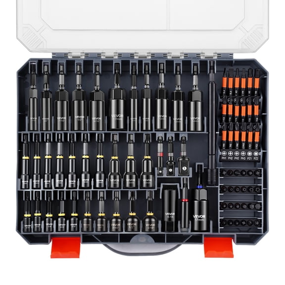 VEVOR 80-Piece Premium Magnetic Impact Nut Driver Set, Metric & SAE Sizes, with Socket Adapters, Bit Holder, Wing Nut Driver, Universal Sockets, Quick Release Extension, Power Bits, Storage Box