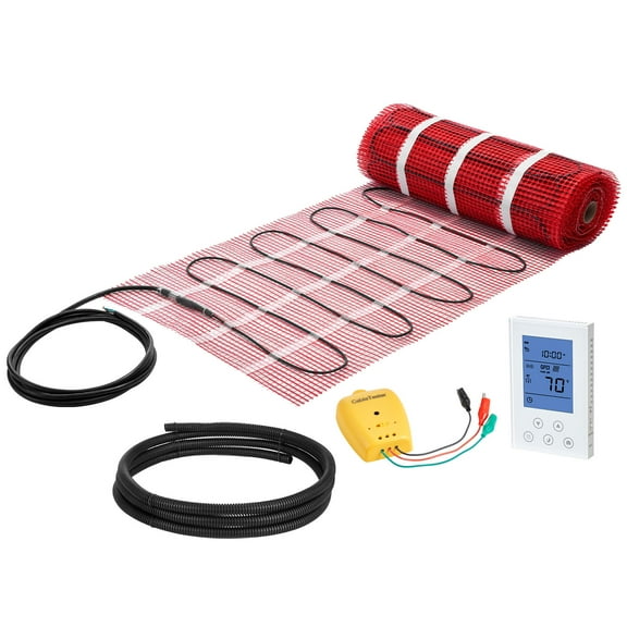 VEVOR 80 sqft Self-Adhesive Mesh Floor Heating Mat System, 120V Electric Radiant Heated Floor System, with Smart Control Thermostat & Alarm, Easy Installation for Tile, Stone, Vinyl
