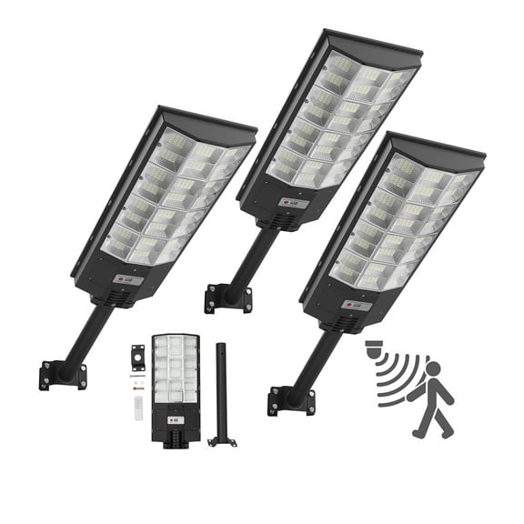 VEVOR 8000W Solar Street Lights Outdoor, 450000LM, Commercial Parking Lot Lights Dusk to Dawn, LED Flood Security Lamp with Motion Sensor, IP65 Waterproof Outdoor Lighting, for Driveway Yard, 3 Pack
