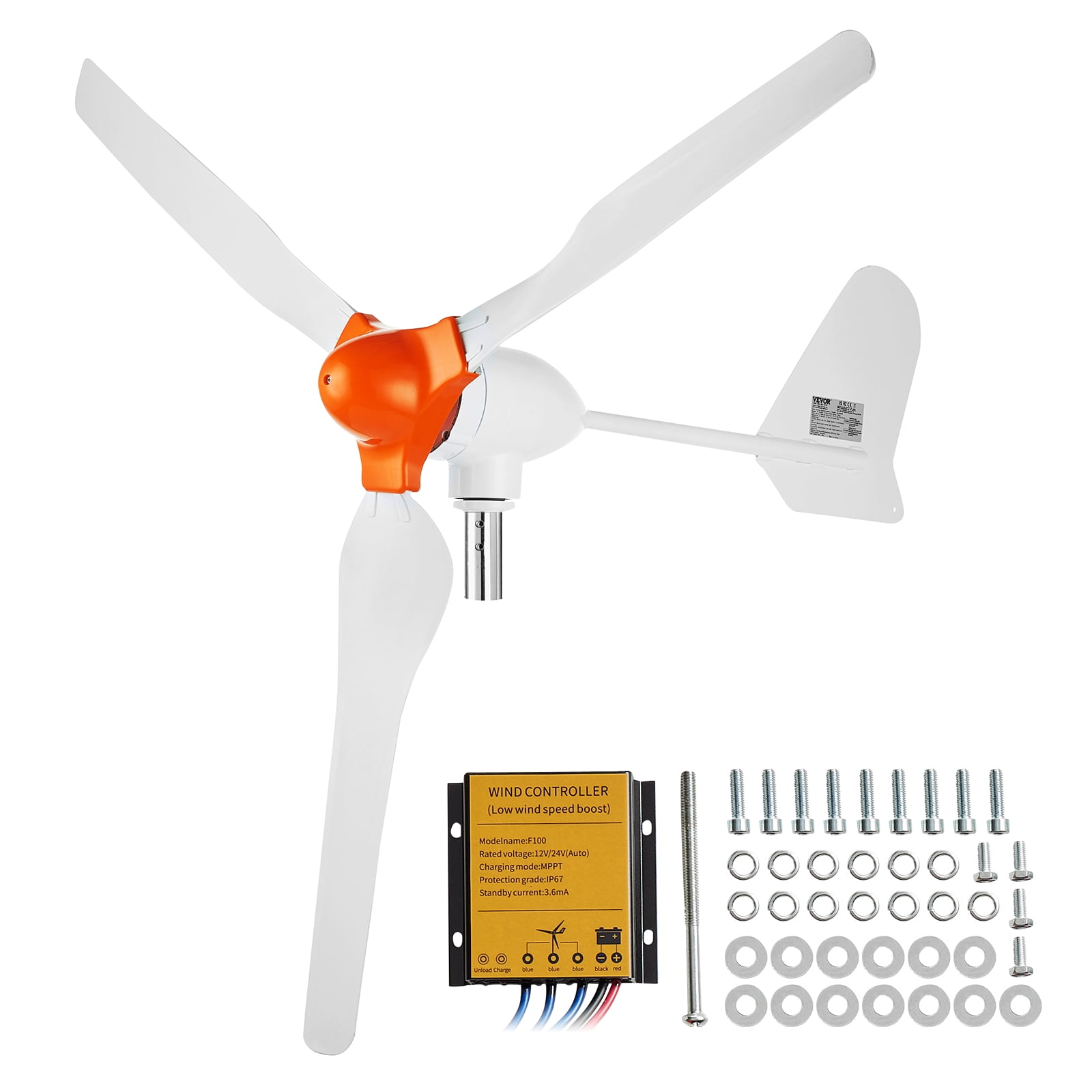 VEVOR 800W Wind Turbine Generator, 12V Wind Turbine Kit, 3-Blade Wind Power Generator with MPPT Controller, Adjustable Windward Direction & 2.5m/s Start Wind Speed, Suitable for Home, Farm,RVs,Boats