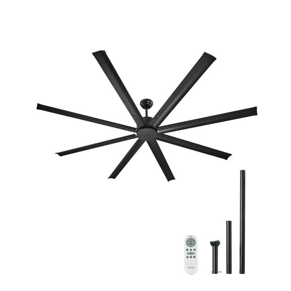 VEVOR 84 In Ceiling Fan without Light,6-Speed Remote Control, Aluminum 8-Blade, Reversible DC Motor, Modern Low Profile Flush Mount Exterior Fan for Bedroom, Living Room,Patio, Indoor/Outdoor, Black