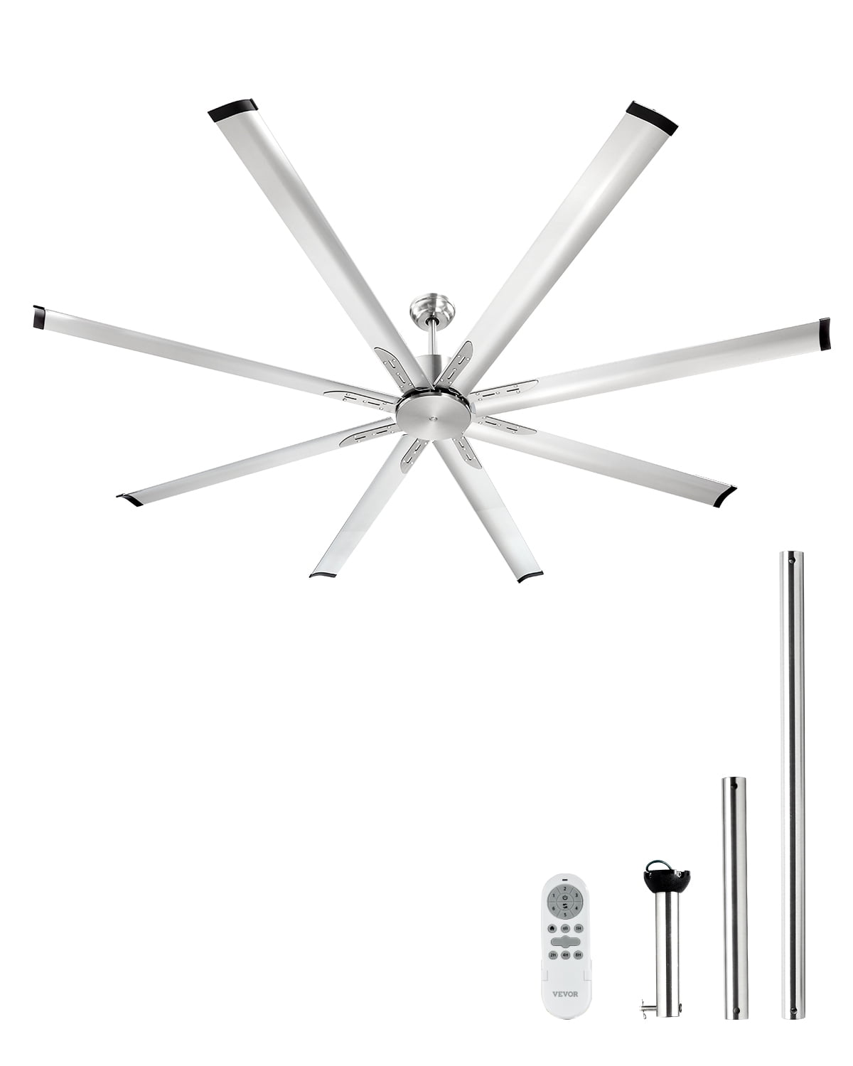 VEVOR 84 In Ceiling Fan without Light,6-Speed Remote Control, Aluminum 8-Blade, Reversible DC Motor, Modern Low Profile Flush Mount Fan for Bedroom, Living Room, Patio,Indoor/Outdoor, Brushed Nickel