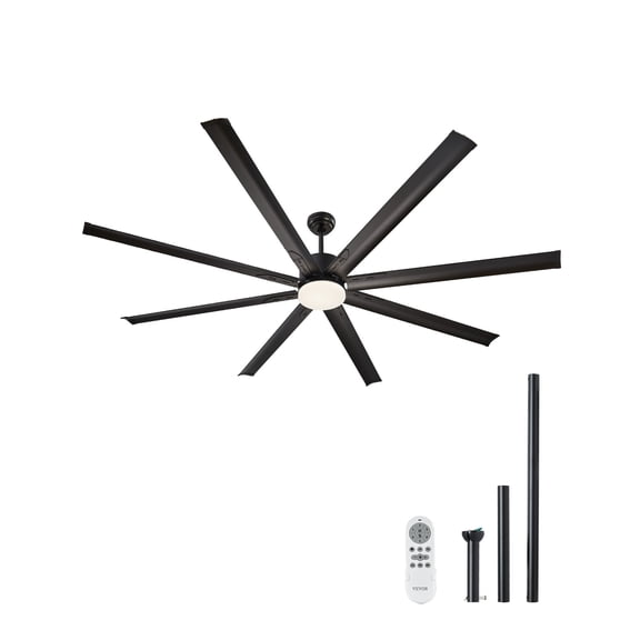 VEVOR 84 Inch Ceiling Fan with Light, 6-Speed Remote Control, Dimmable 3-Color Temperature, Reversible DC Motor, Modern Low Profile Flush Mount Fan for Bedroom,Living Room,Indoor/Outdoor Use,Black
