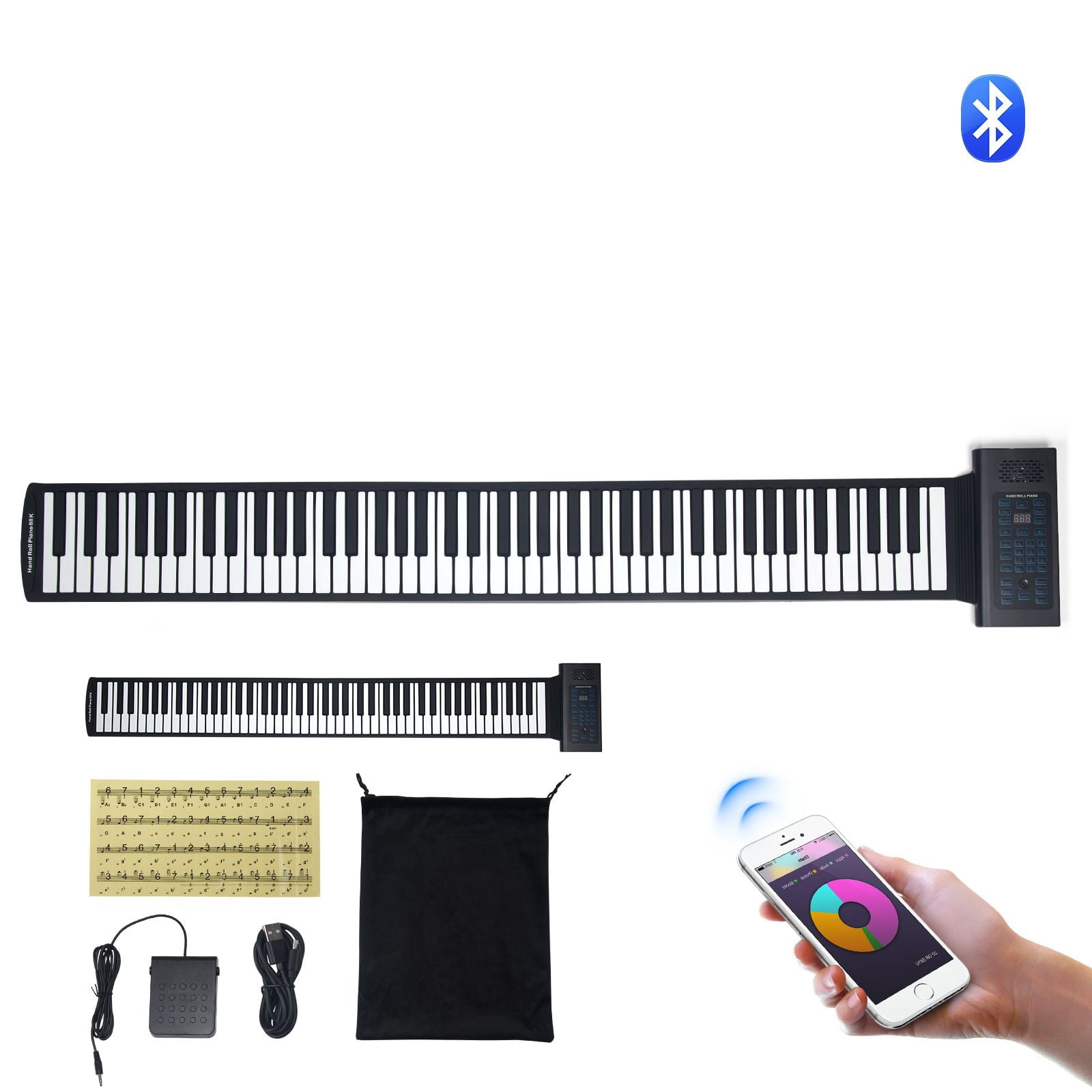 Hand Roll 88-Key Electronic Piano - 128 Built-in Rhythms & Tones, USB Rechargeable