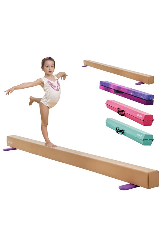 8FT Balance Beam for Kids, 350 LBS Stable Support Gymnastics Floor Beam with Non-Slip Wooden Mats, Wood-Core Gymnastics Training Equipment with Anti-Slip Bottom for Home and Gym, Yellow