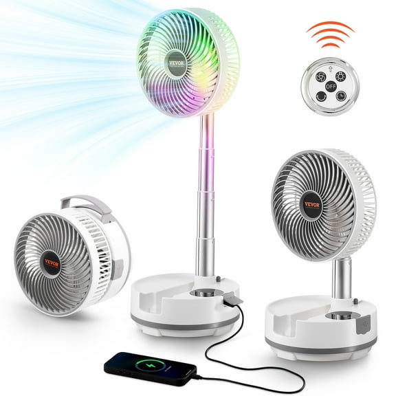 VEVOR 8inch Portable Foldable Rechargeable Oscillating Fan,3-in-1 Battery Operated with Remote Control,Quiet Desk/Table Pedestal Fan,8Speeds90-degree Auto Left/Right Rotation,for Home,Office,Outdoor