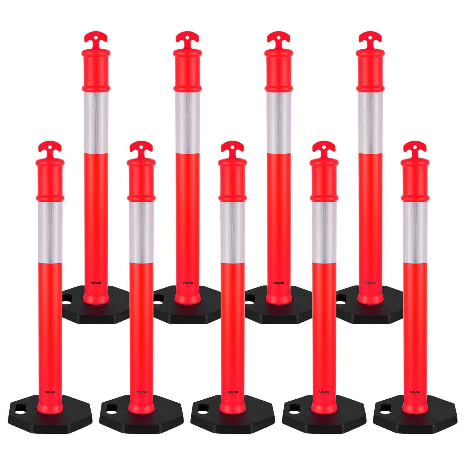 Weighted Posts VEVOR 9 Pack Traffic Delineator Posts, 48 inches Traffic Safety Cones ...
