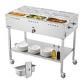 thumbnail image 1 of VEVOR 9-Pan Commercial Propane Steam Table, LP Gas Outdoor Soup Warmer with Drain Valve and 3" Wheels, Stainless Steel Propane Food Warmer with Adjustable Temperature, for Restaurant Outdoor Camping, 1 of 9