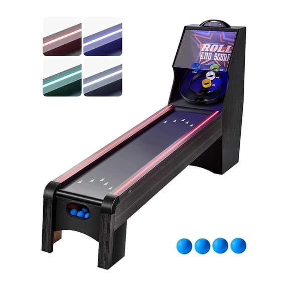 VEVOR 9' Roll and Score Classic Arcade Game Table, with LED Electronic Scorer & Track Lighting,Sound, Automatic Ball Return,Adults Kids Home Recreation Game Room,4 Balls Included
