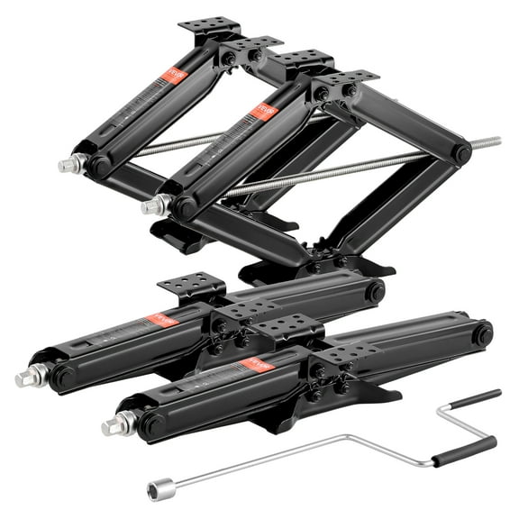 VEVOR 9000 lbs RV Scissor Jacks, 4-23.4 in RV Stabilizer Leveling Scissor Jacks, Set of 4, Heavy Duty Stabilizer Jack with Crank Handle, Socket and Bubble Levels, Not Easily Bent or Deformed