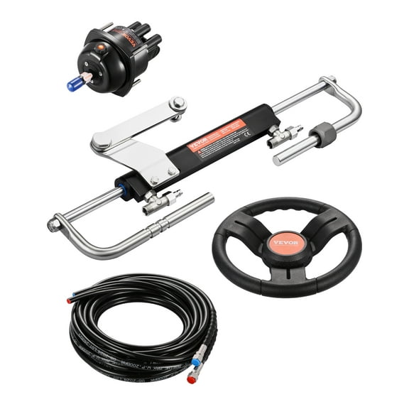 VEVOR 90HP Hydraulic Outboard Steering Kit, Marine Boat Hydraulic Steering System with 13.5-inch Steering Wheel, Helm Pump, Hydraulic Cylinder & 2PCS 26FT Hoses for Single Station Single-Engine Boats