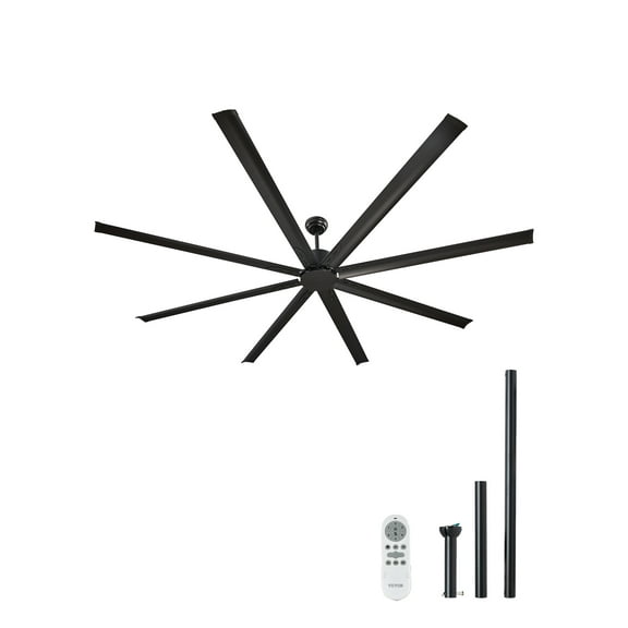 VEVOR 96 In Ceiling Fan without Light,6-Speed Remote Control, Aluminum 8-Blade, Reversible DC Motor, Modern Low Profile Flush Mount Exterior Fan for Bedroom, Living Room,Patio, Indoor/Outdoor, Black