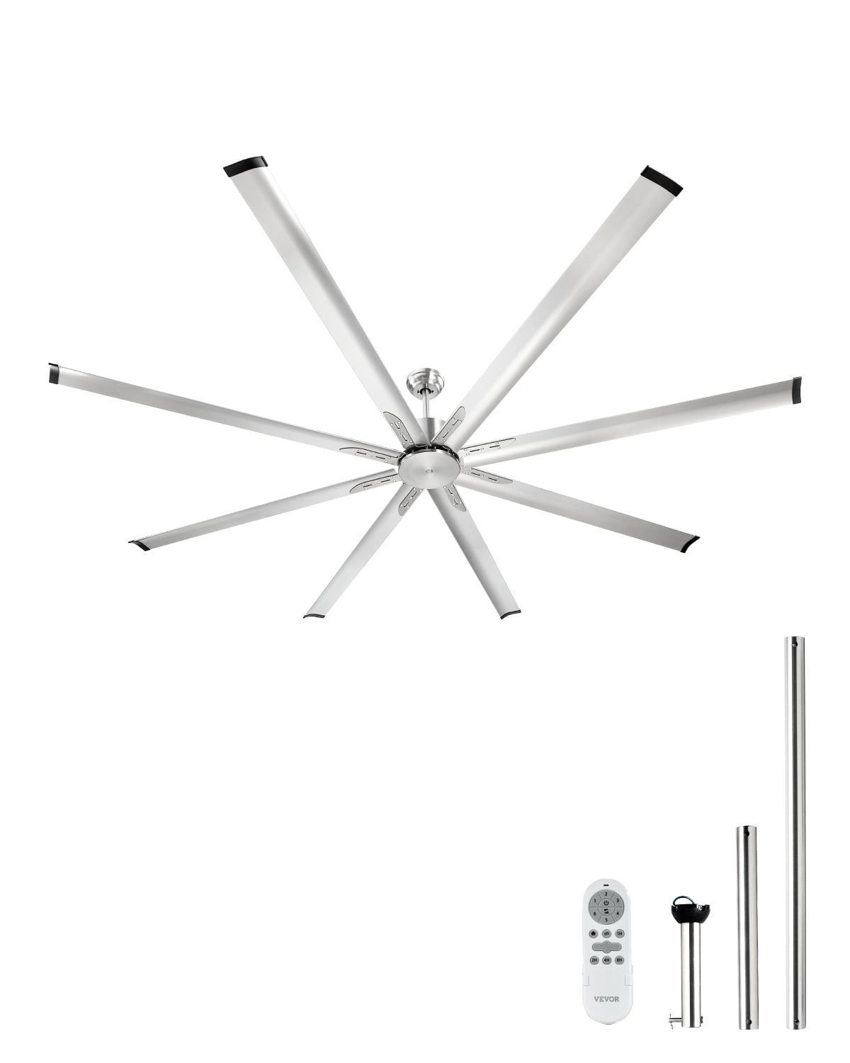 VEVOR 96 In Ceiling Fan without Light, 6-Speed Remote Control, Aluminum 8-Blade,Reversible DC Motor, Modern Low Profile Flush Mount Fan for Bedroom,Living Room,Patio, Indoor/Outdoor, Brushed Nickel