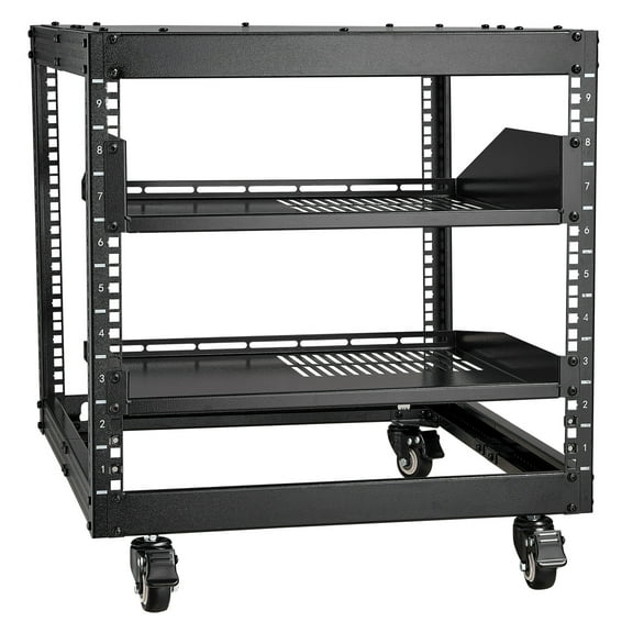 VEVOR 9U Open Frame Server Rack, 23''-40'' Adjustable Depth, Free Standing or Wall Mount Network Server Rack with 360 Casters,Heavy Duty 4 Post Holds All Your Networking IT Equipment AV Gear Router
