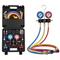 thumbnail image 1 of VEVOR AC Manifold Gauge Set for R134a R404A R1234yf R22 Refrigerant, 3 Way AC Gauge with 5 ft Hoses, Adapters, Quick Couplers, Can Taps for Automotive Air Conditioning Maintenance,Charging Evacuation, 1 of 9