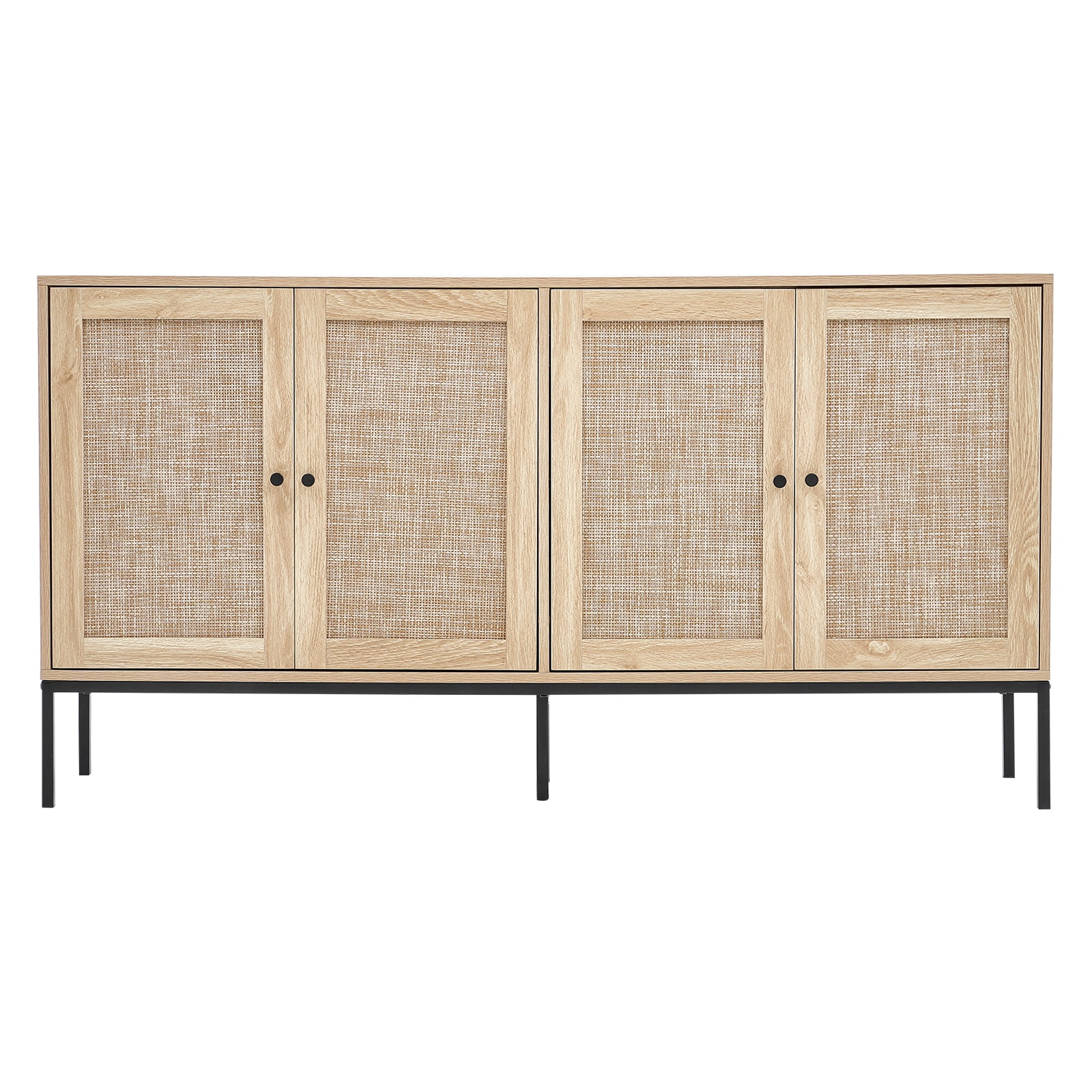 VEVOR Accent Cabinet, Rattan Storage Cabinet with 4 Magnetic Doors and Adjustable Shelves, Sideboard Buffet Cabinet for Hallway, Entryway, Living Room, or Kitchen, Natural