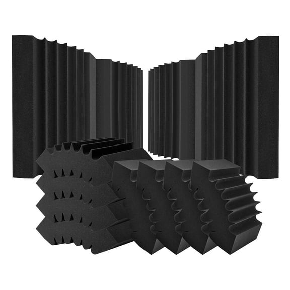 VEVOR Acoustic Foam Panels,4 Pack 16.5 x 6.3 x 12 inches,Adhesive High Density Soundproof Wall Panels,Fire-Resistant Acoustic Panel,Sound Dampening Absorbing Panel for Studio Wall and Ceiling,Black