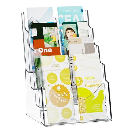 VEVOR Acrylic Brochure Holder 8.5 x 11 inch, 4-Tier Clear Acrylic Literature Display Stand, Plastic Literature Organizer Flyer Stand & Removable Divider for Office Exhibition, Countertop
