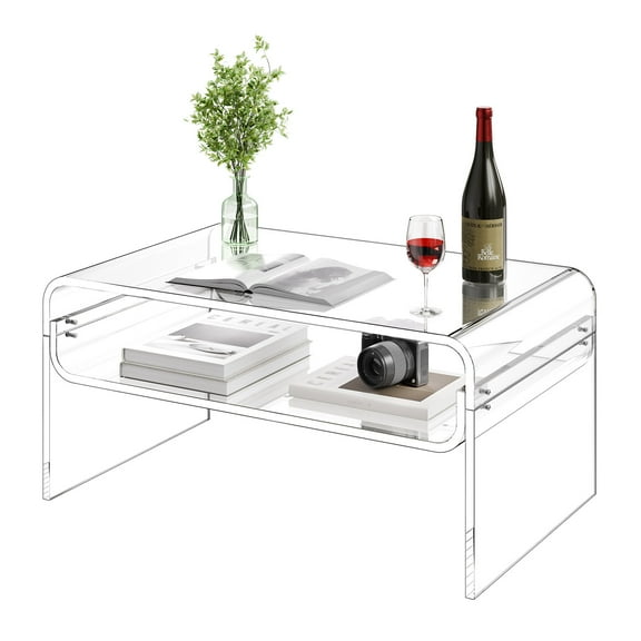 VEVOR Acrylic Coffee Table, 2 Tiers Center Table with Storage Shelf, Modern Rectangle Acrylic Coffee Desk, Ideal for Dining Room, Kitchen Island, Restaurant, Office, 19.7 x 31.5 x 15 in (Clear)