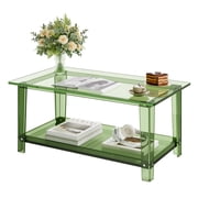 VEVOR Acrylic Coffee Table, 2 Tiers Center Table with Storage Shelf, Modern Rectangle Acrylic Coffee Desk, Ideal for Dining Room, Kitchen Island, Restaurant, Office, 19.7 x 31.5 x 15.7 in Green