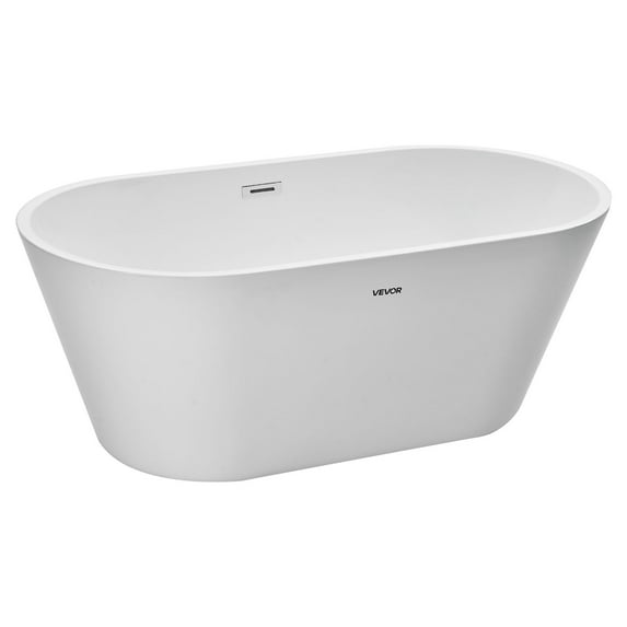 VEVOR Acrylic Freestanding Bathtub, 59 Inch Contemporary Soaking White Tub with Polished Chrome Overflow and Drain, Elegant Oval Shape Stand Alone Soaker Tub for Modern Bathroom or Remodel Projects