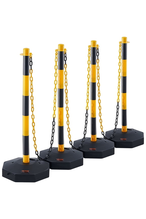 Adjustable Traffic Delineator Post Cones,4 Pack,Traffic Safety Delineator Barrier with Fillable Base 8FT Chain, for Traffic Control Warning Parking Lot Construction Caution Roads, Yellow&Black