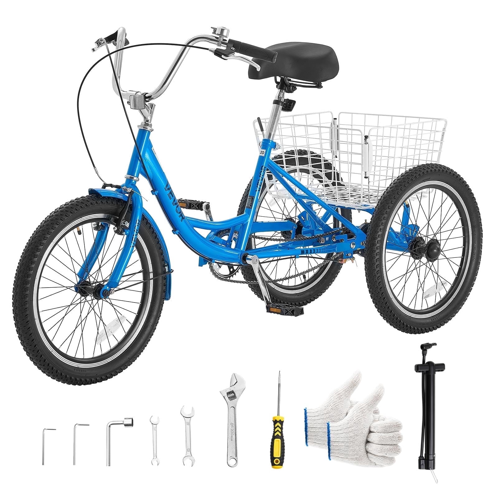 Dubble Wall Rim VEVOR Adult Tricycle Non-Foldable 20 inch 1 Speed Trike 3 Wheel Cruiser ...