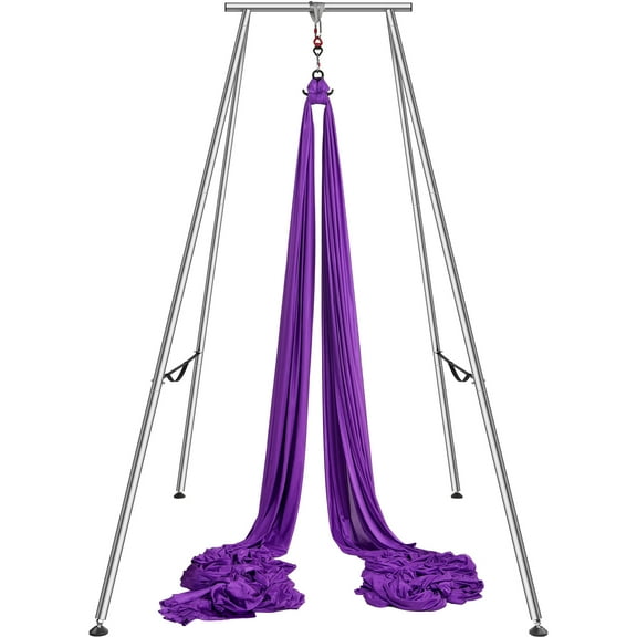 VEVOR Aerial Yoga Frame & Yoga Hammock, 9.67 ft Height Professional Yoga Swing Stand Comes with 13.1 Yards Aerial Hammock,Max 551.15 lbs Load Capacity Yoga Rig for Indoor Outdoor Aerial Yoga,Purple