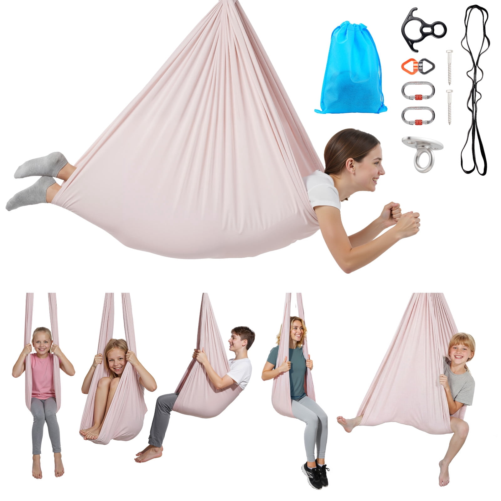 VEVOR Aerial Yoga Hammock, 300 lbs Load Aerial Silk, Yoga Swing with Nylon Fabric, PE Zipper Bag for Parent-Child Interaction, Strengthen Muscles & Improve Practice, Hammock and Swing Combo