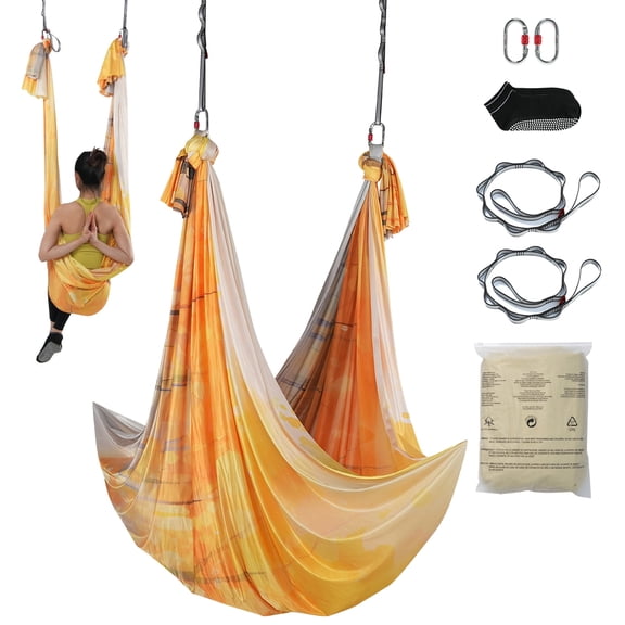 VEVOR Aerial Yoga Hammock & Swing,5.5 Yards, Aerial Yoga Starter Kit with 100gsm Nylon Fabric, Full Rigging Hardware & Easy Set-up Guide,Antigravity Flying for All Levels Fitness Bodybuilding,Gold
