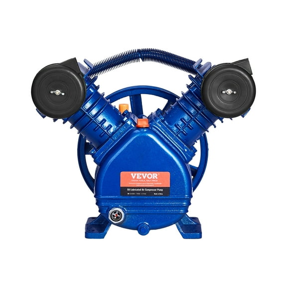 VEVOR Air Compressor Pump Head,3HP 6.25CFM @ 90PSI, Twin Cylinder Oil Lubricated Air Compressor Piston Pump Head,Single Stage V-Type Cast Iron Air Compressor Pump Replacement with Max.116PSI Pressure