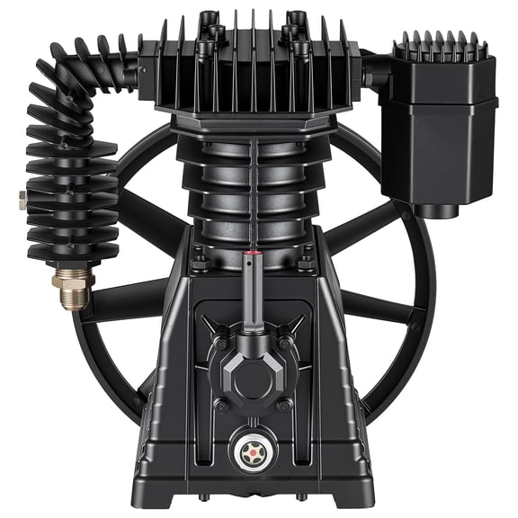 VEVOR Air Compressor Pump Head, 5HP 12.4CFM, Twin-Cylinder Oil Lubricated Air Compressor Piston Pump Head, Single Stage Cast Iron Replacement Head with Max 145PSI Pressure for Woodworking Auto Repair