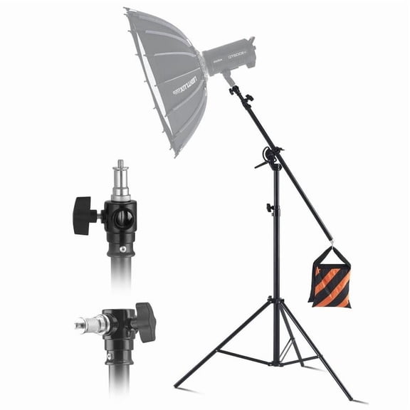VEVOR Air Cushioned Aluminum Light Stand, Max Height 12.8 ft/390 cm, Adjustable Photography Stand with Boom Arm, Sandbag, Max Load 5kg, 1/4 in Screw for Softbox, Studio Flash, Umbrella, Ring Light