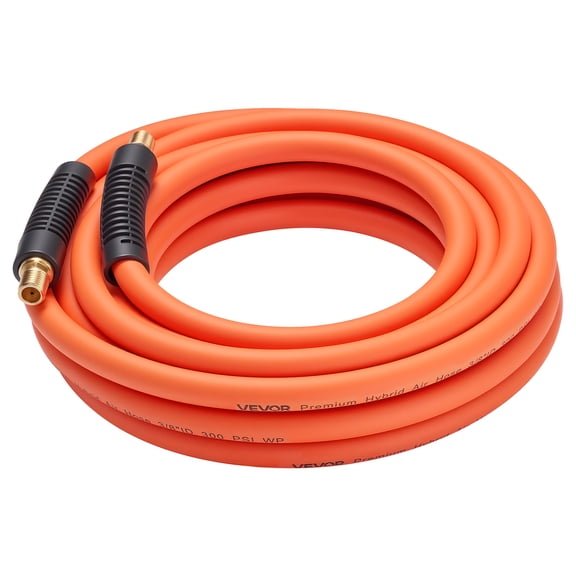 VEVOR Air Hose, 3/8'' x 25ft Hybrid Air Hose, Lightweight, Kink Resistant, Pneumatic Hoses with 1/4 inch Solid Brass Male Fitting, Three-Layer Hybrid Material, 300 PSI, All-Weather Flexibility,Orange