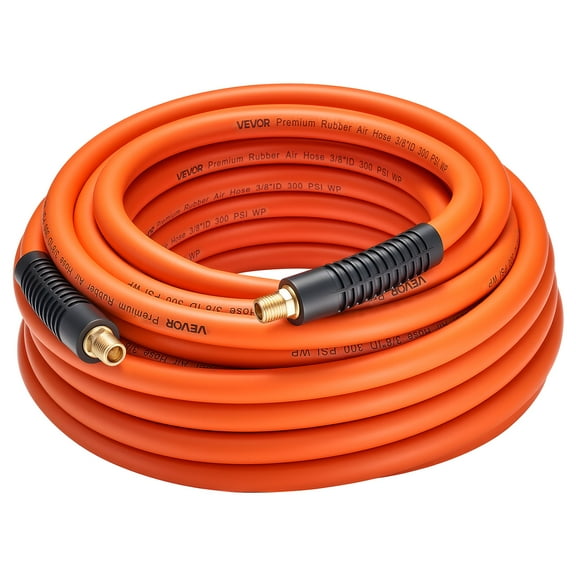 VEVOR Air Hose, 3/8'' x 50ft Hybrid Air Hose, Lightweight, Kink Resistant, Pneumatic Hoses with 1/4 inch Solid Brass Male Fitting, Three-Layer Hybrid Material, 300 PSI, All-Weather Flexibility,Orange