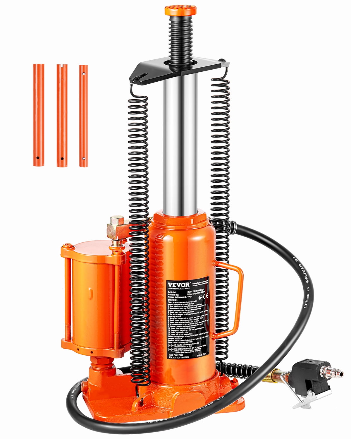 VEVOR Air Hydraulic Bottle Jack, 12 Ton/26455 lbs Pneumatic Hydraulic Bottle Jack with 10.43''-19.88'' Lifting Range & Manual Hand Pump
