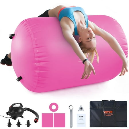 VEVOR Air Mat Tumble Track Air Spot, Round Inflatable Air Roller, Air Barrel Gymnastic Equipment with Electric Pump,Tumbling Backbend Trainer for Home Use/Gym/Yoga/Cheerleading/Beach/Park/Water, Pink
