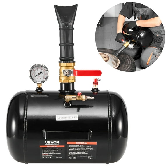 VEVOR Air Tire Bead Seater, 5 Gal / 18.9 L, Heavy Duty Tire Bead Blaster Tool, 87-116 PSI Operating Pressure, Air Trigger Seating Inflator for Pickup, Truck, ATV, Jeep, Van, Lawn Tractor, RV, Black