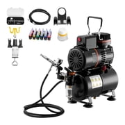 VEVOR Airbrush Kit, 1/6 HP, Air Brush Kit with Air Compressor and Tank, 1 Dual-Action Professional Airbrush with 1 Tip, Hose, Acrylic Paint, 2 Fans, for Cake Decorating, Model Painting, Nail Art