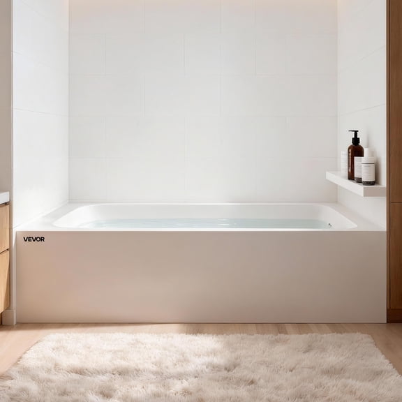 VEVOR Alcove Bathtub, 71.9" x 32" Contemporary Alcove Acrylic Bathtub, Soaking Bath Tub with Right Hand Drain & Overflow Hole, Large Rectangular Deep Soak Tub for Bathroom with Integral Flange, White